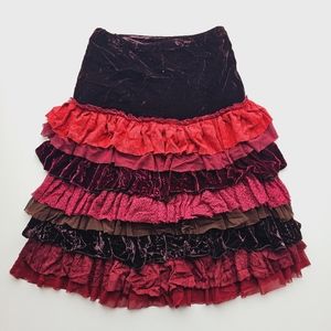 Sarissa Designs, Velvet Purple Red Boho Ruffles Skirt,